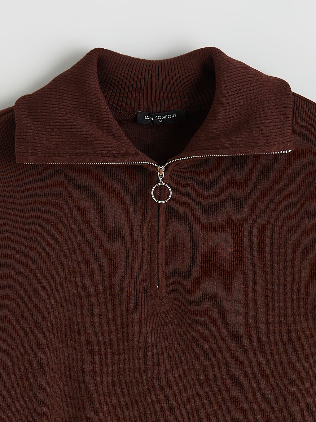 Kahverengi Dik Yaka Kadın Triko Kazak-5