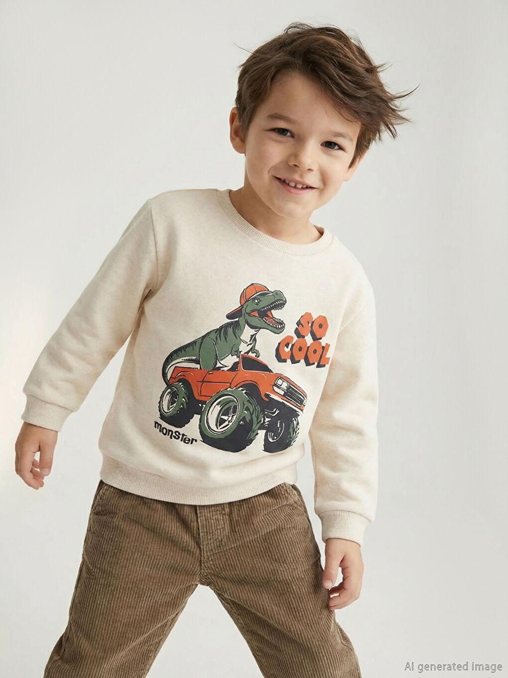 Beyaz Baskılı Erkek Çocuk Sweatshirt