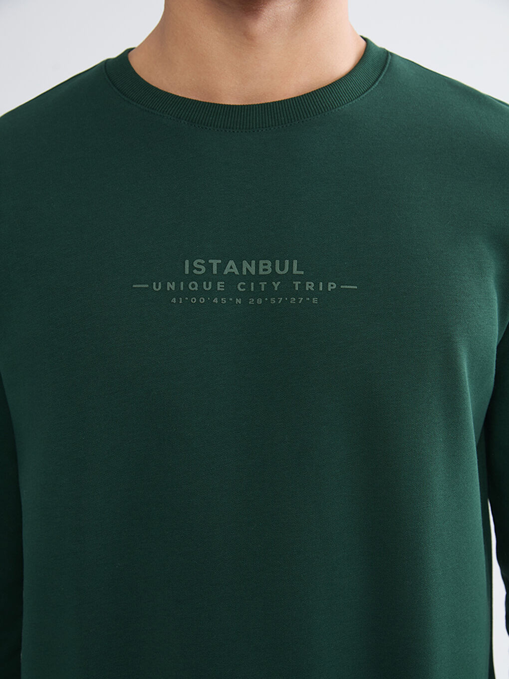Yeşil Bisiklet Yaka Baskılı Erkek Sweatshirt-2