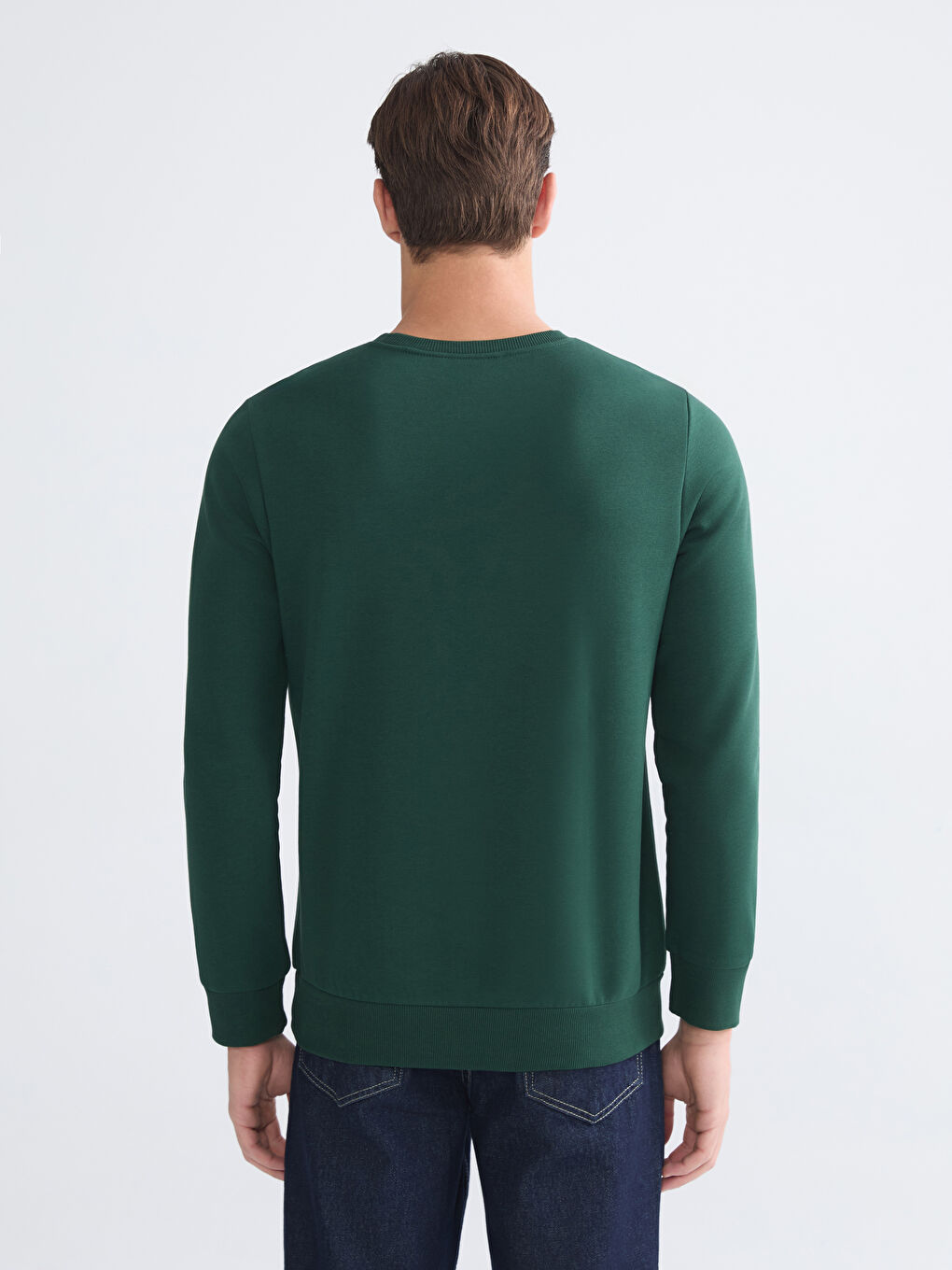 Yeşil Bisiklet Yaka Baskılı Erkek Sweatshirt-3