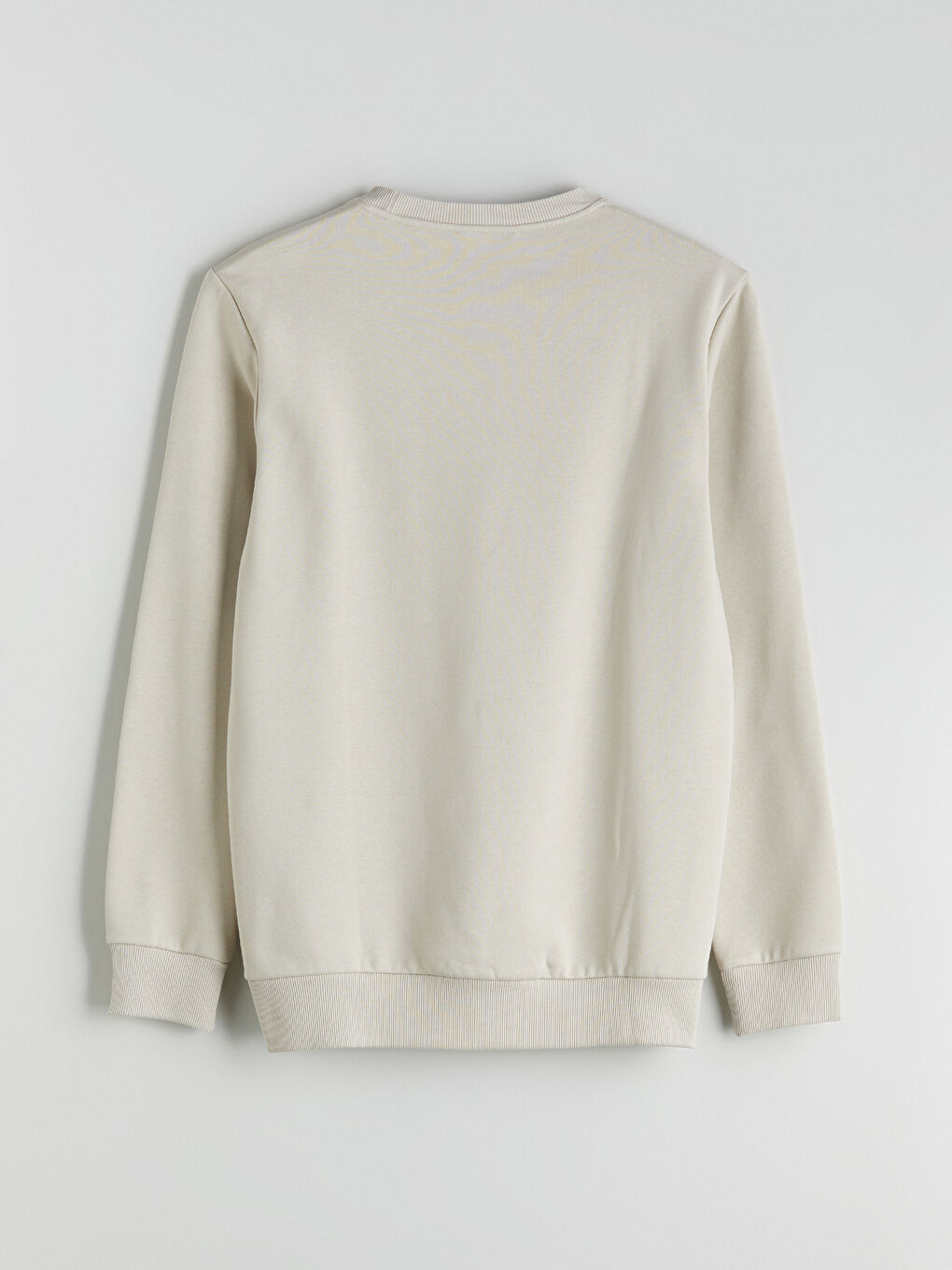 Bej Bisiklet Yaka Baskılı Erkek Kalın  Sweatshirt-6