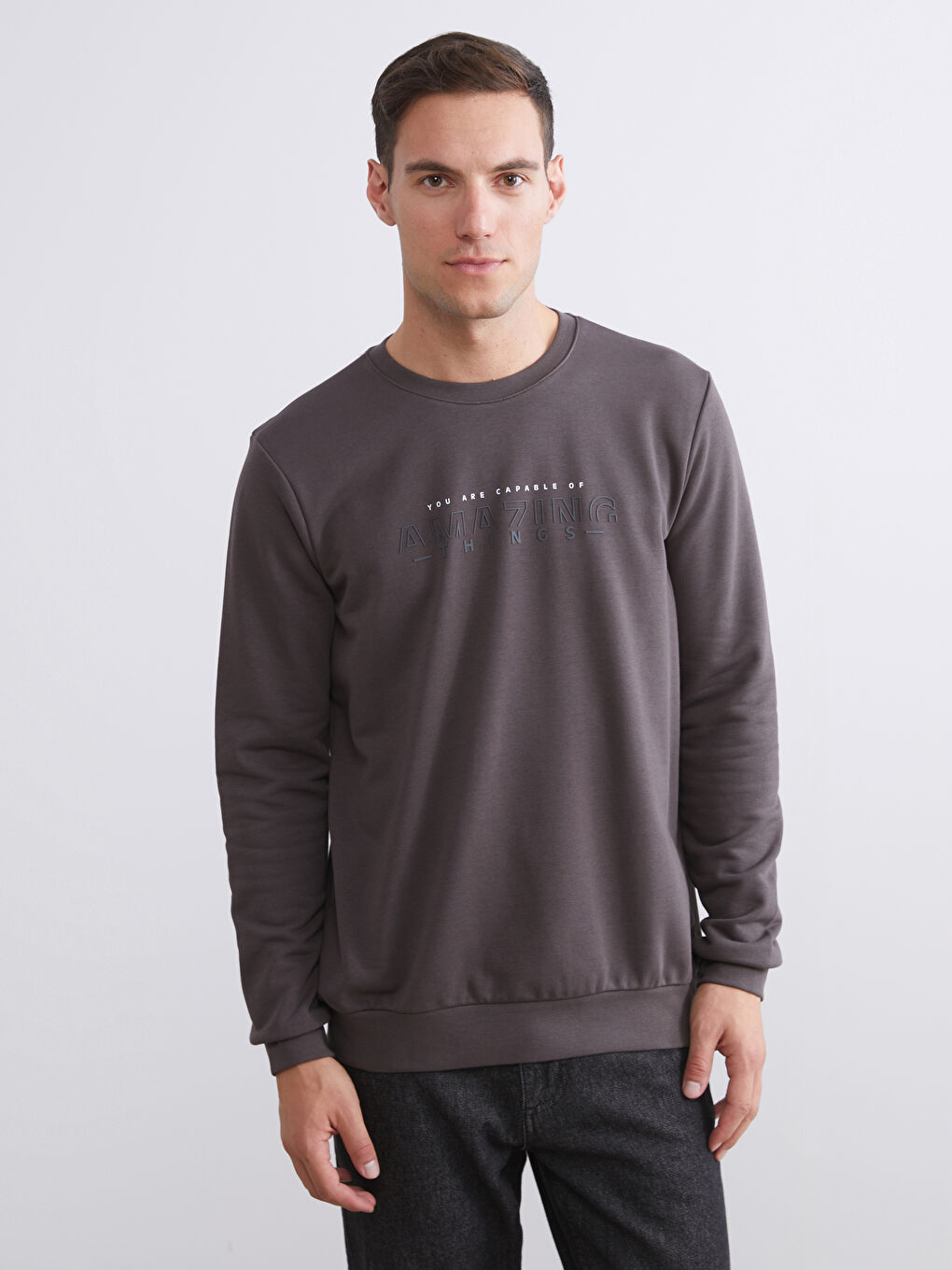 Crew Neck Printed Men's Thick Sweatshirt