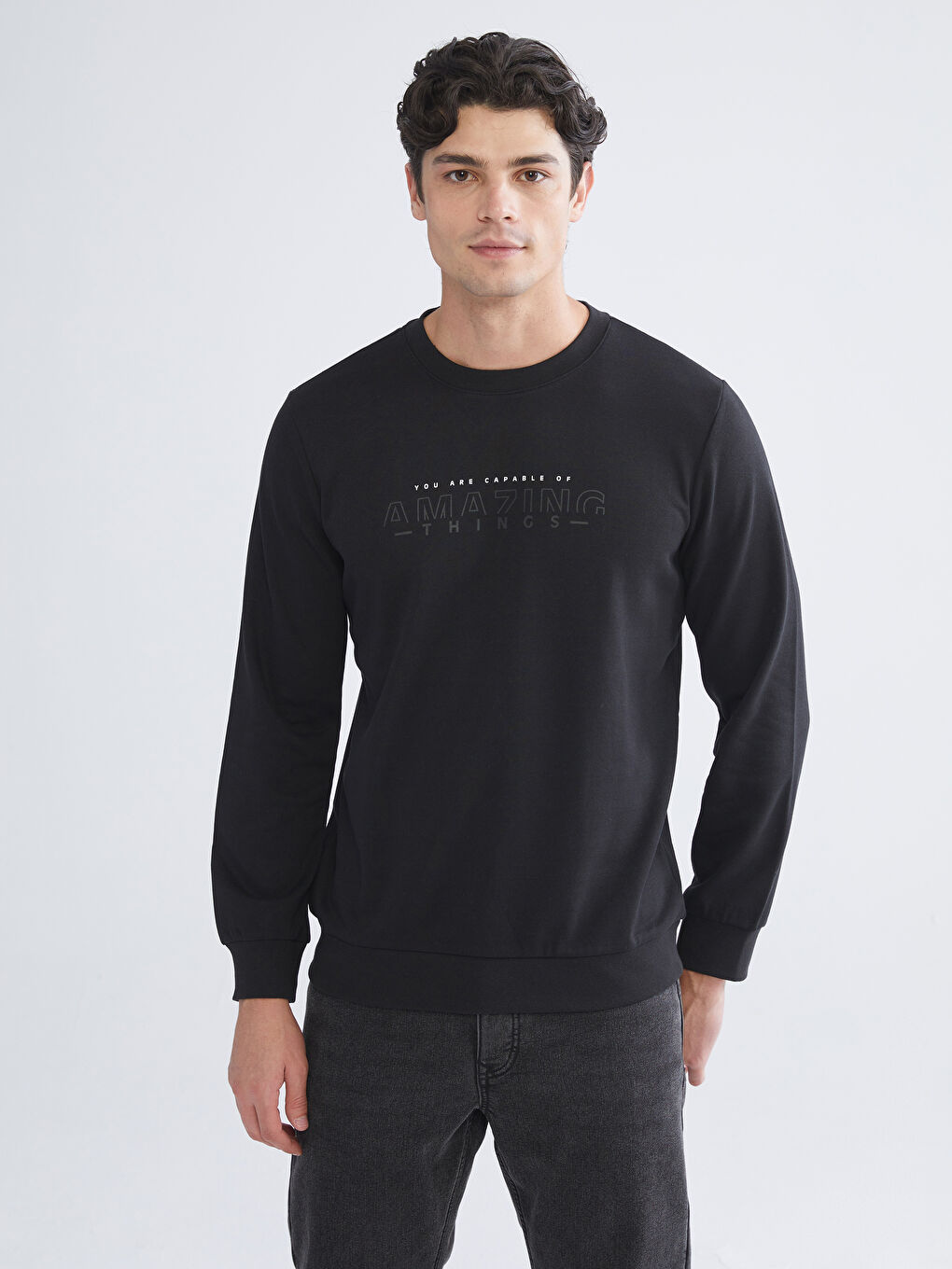 Crew Neck Printed Men's Thick Sweatshirt-1