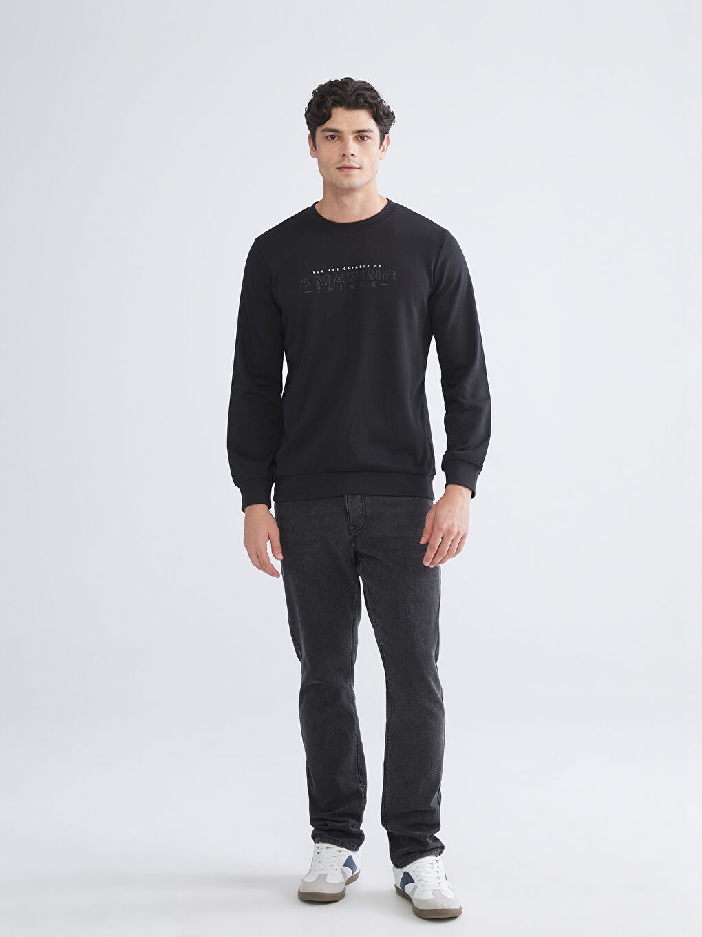 Crew Neck Printed Men's Thick Sweatshirt-2