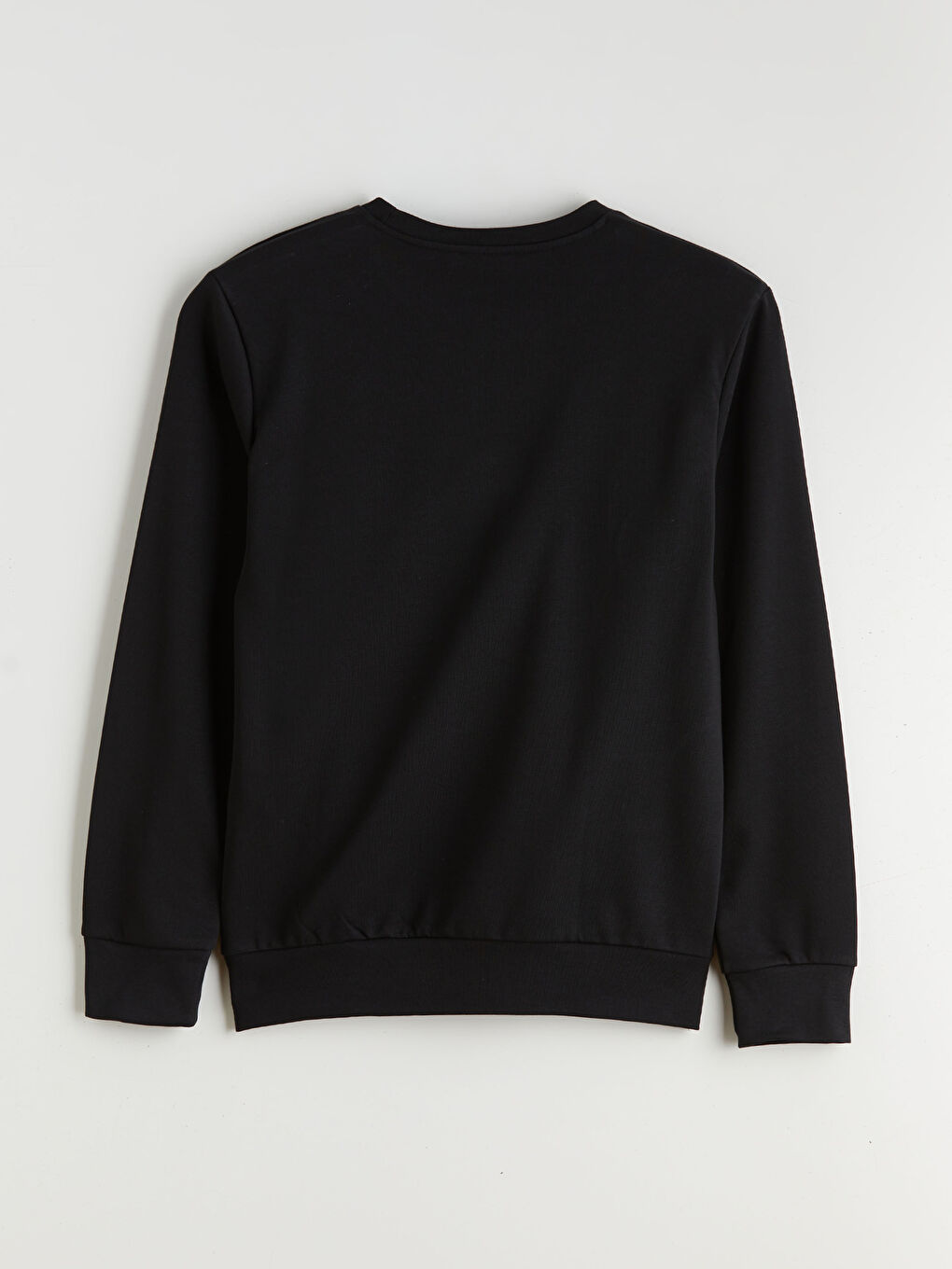 Siyah Bisiklet Yaka Baskılı Erkek Kalın Sweatshirt-5