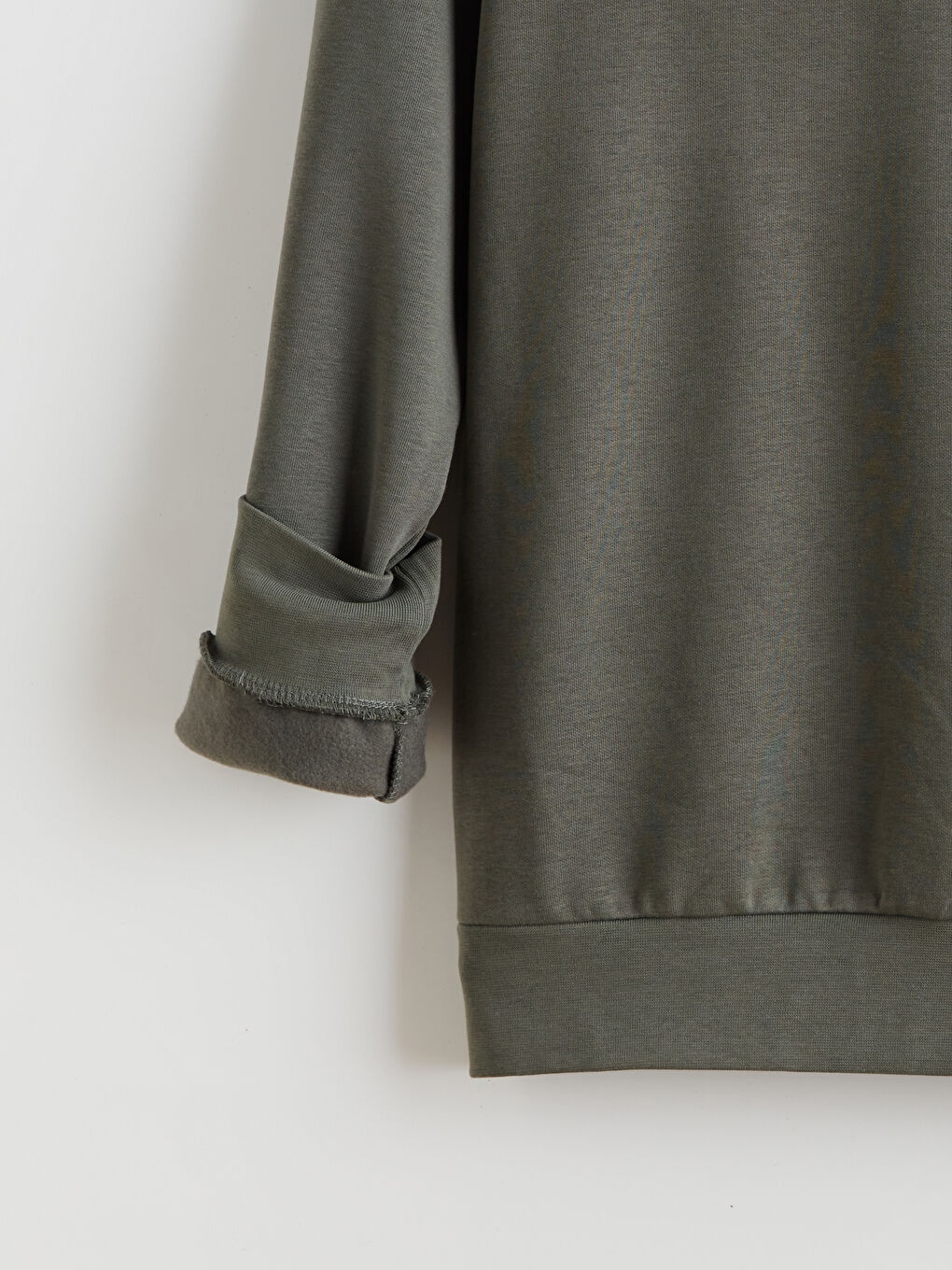 Haki Bisiklet Yaka Baskılı Erkek Kalın Sweatshirt-5