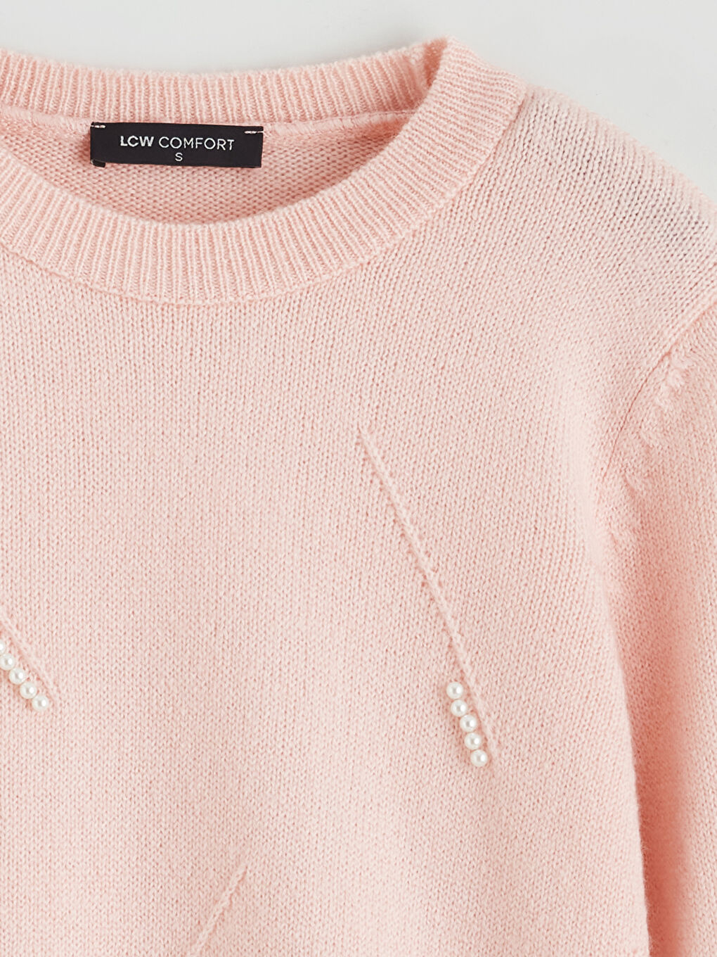 Pembe Bisiklet Yaka İnci İşlemeli Kadın Triko Kazak-5