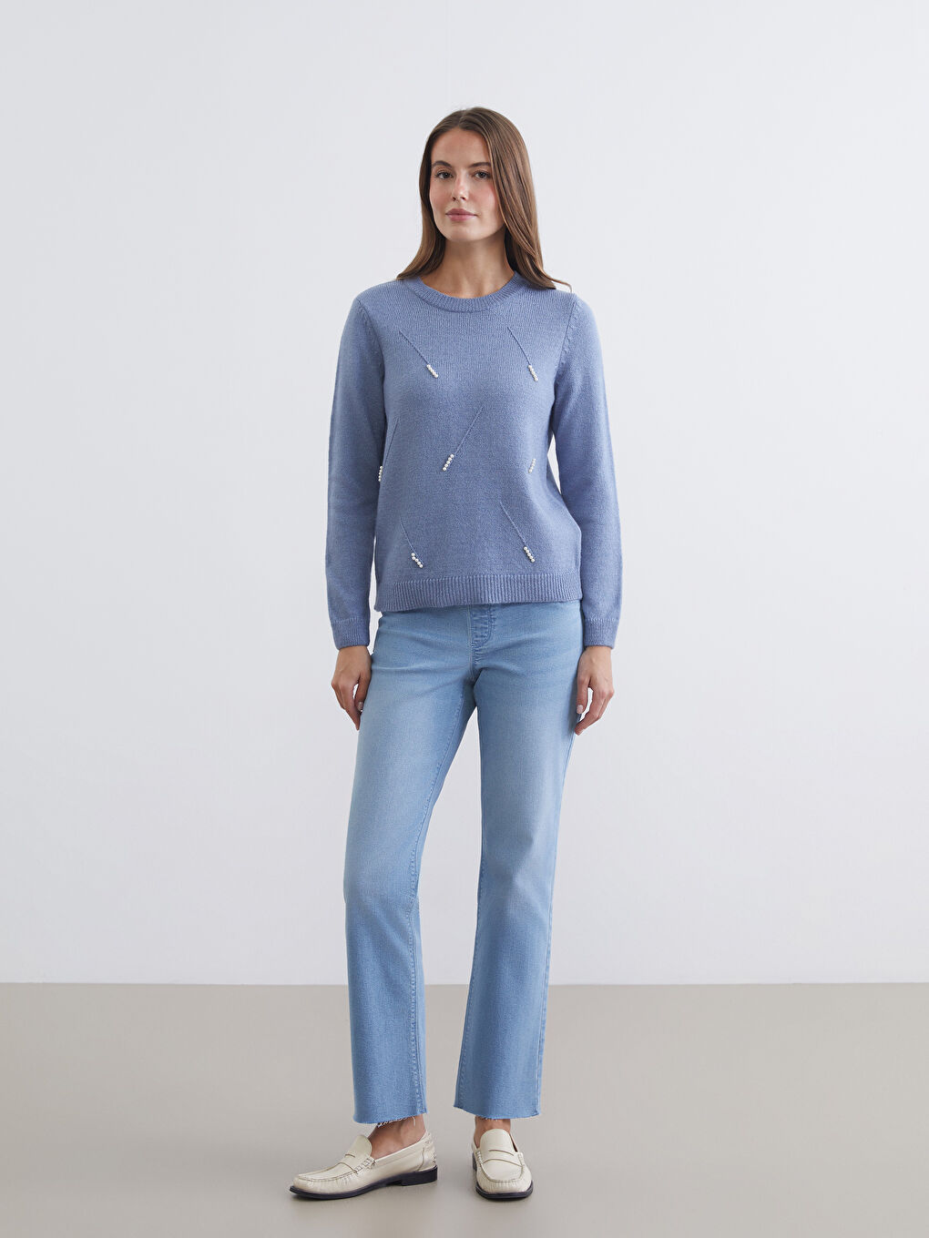 Mavi Bisiklet Yaka İnci İşlemeli Kadın Triko Kazak-1