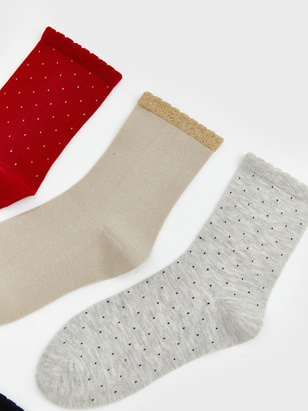 Kırmızı Puantiyeli Kadın Soket Çorap 5'li-1
