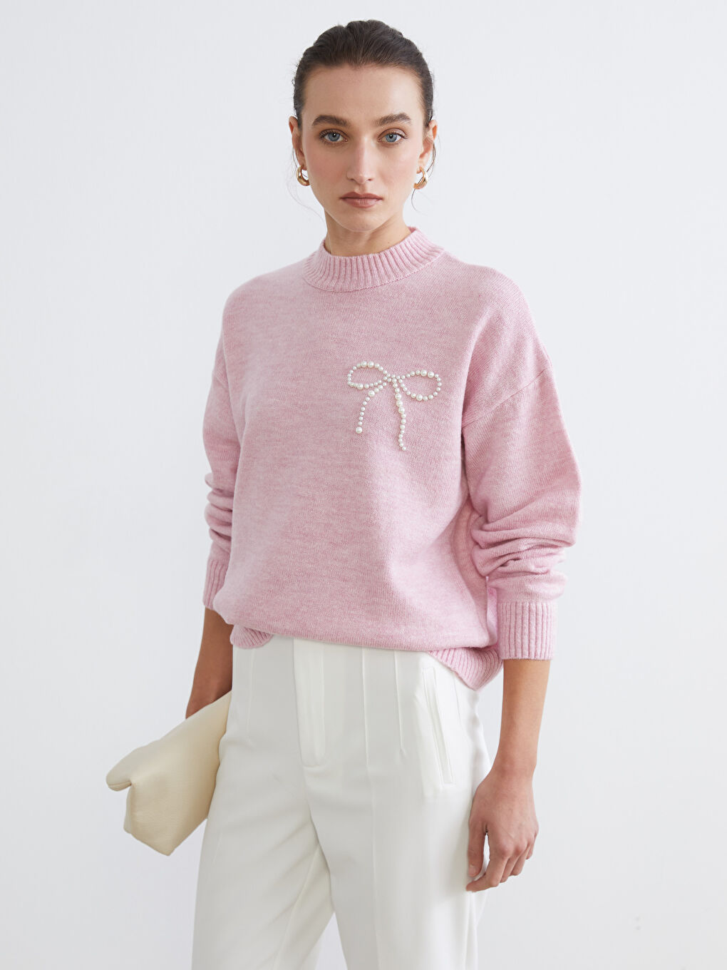 Crew Neck Beaded Embellished Women's Knitwear Sweater