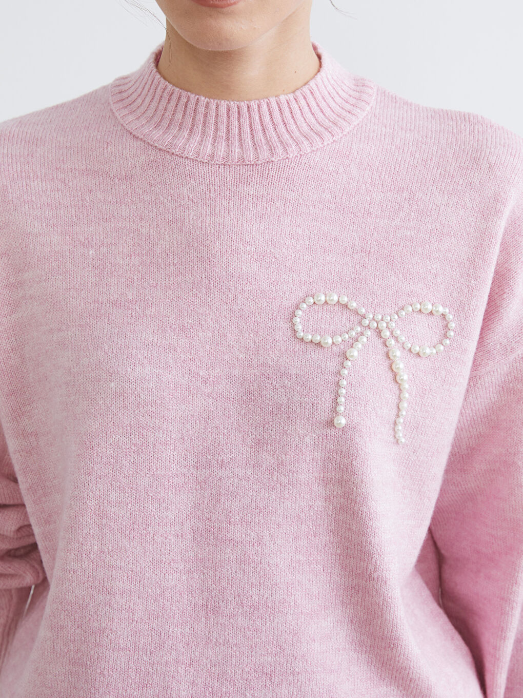 Crew Neck Beaded Embellished Women's Knitwear Sweater-2