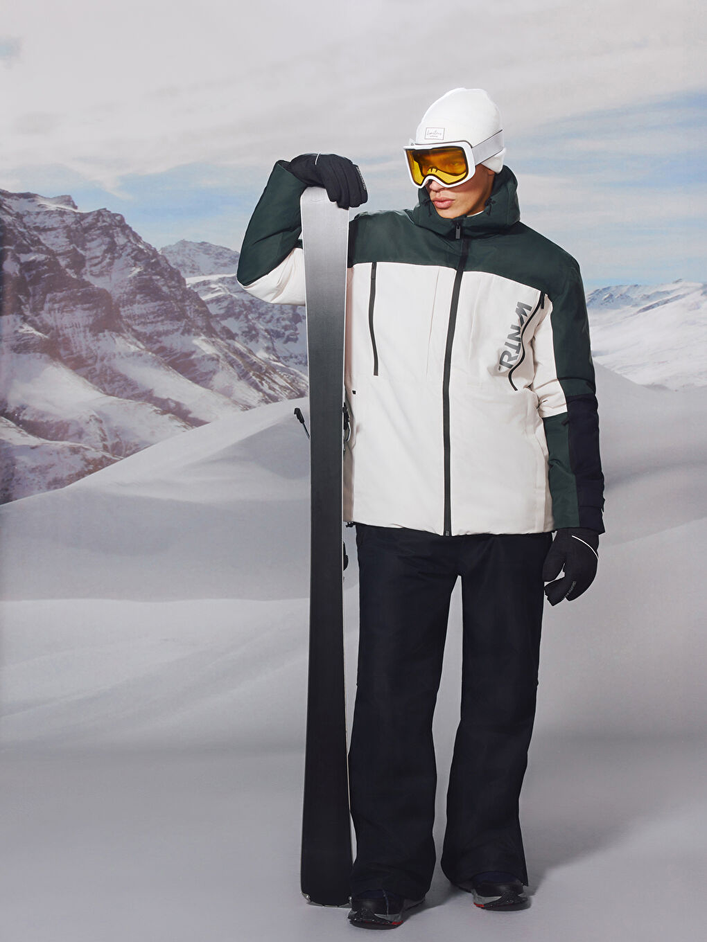 Siyah Standart Kalıp Kapüşonlu Erkek Kayak Montu-10