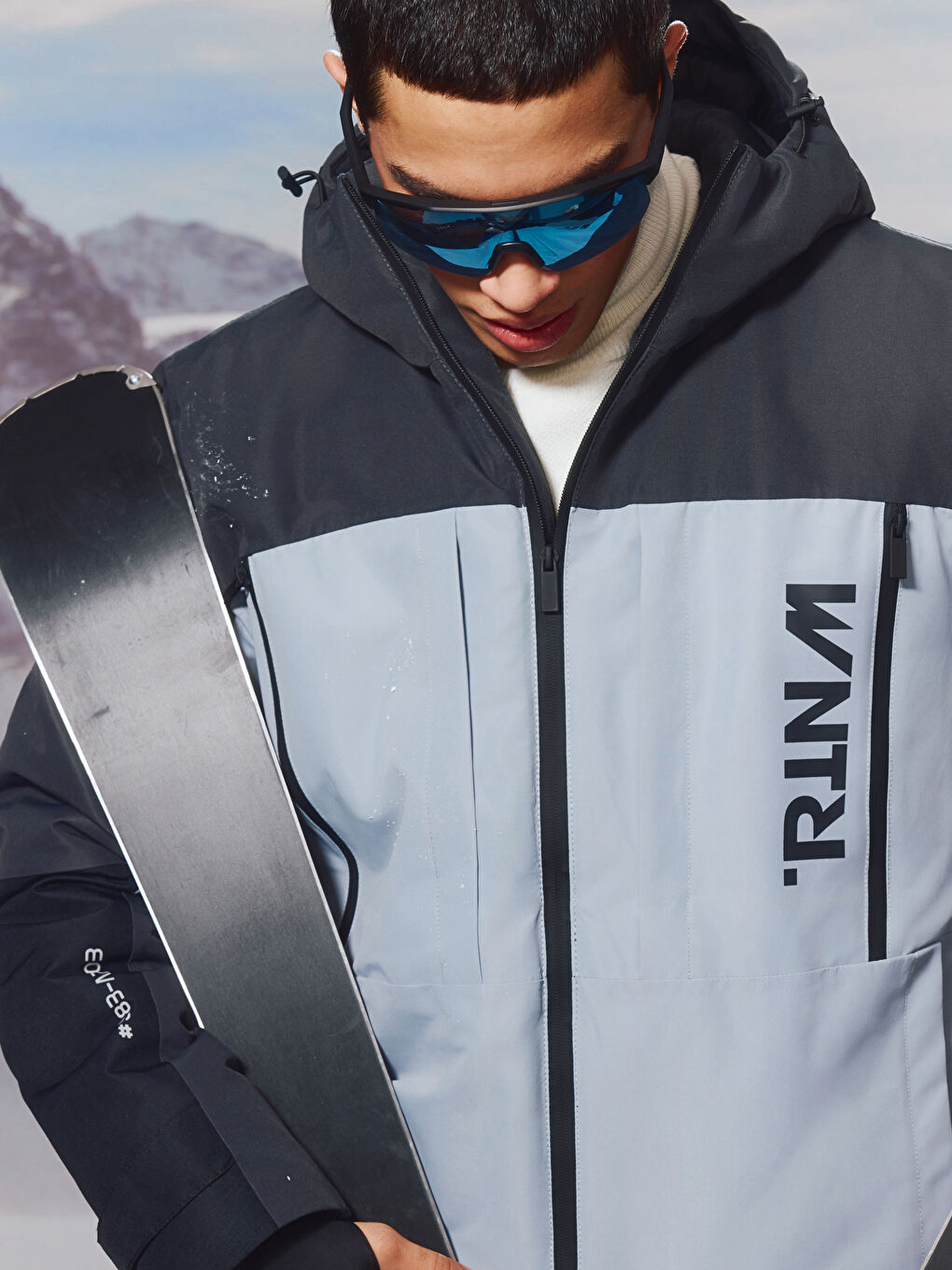 Gri Standart Kalıp Kapüşonlu Erkek Kayak Montu-3