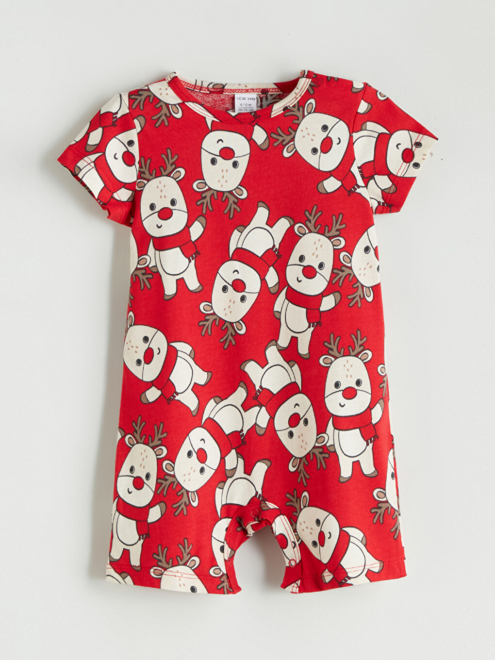 Kırmızı Bisiklet Yaka Kısa Kollu Desenli Erkek Bebek Tulum