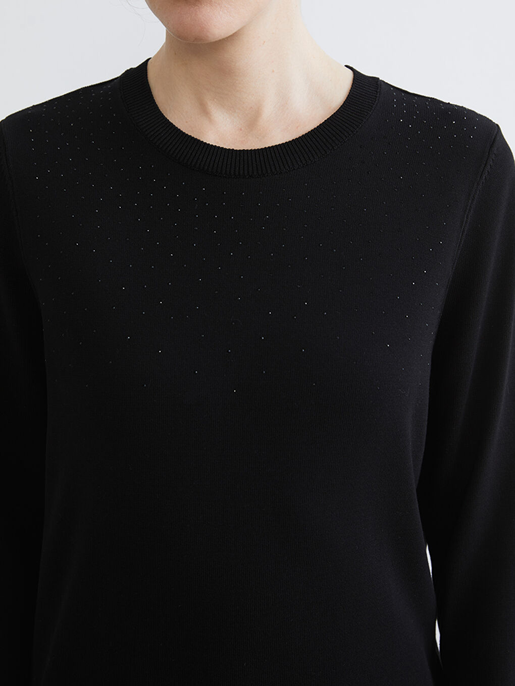 Crew Neck Rhinestone Embellished Women's Knit Sweater-2