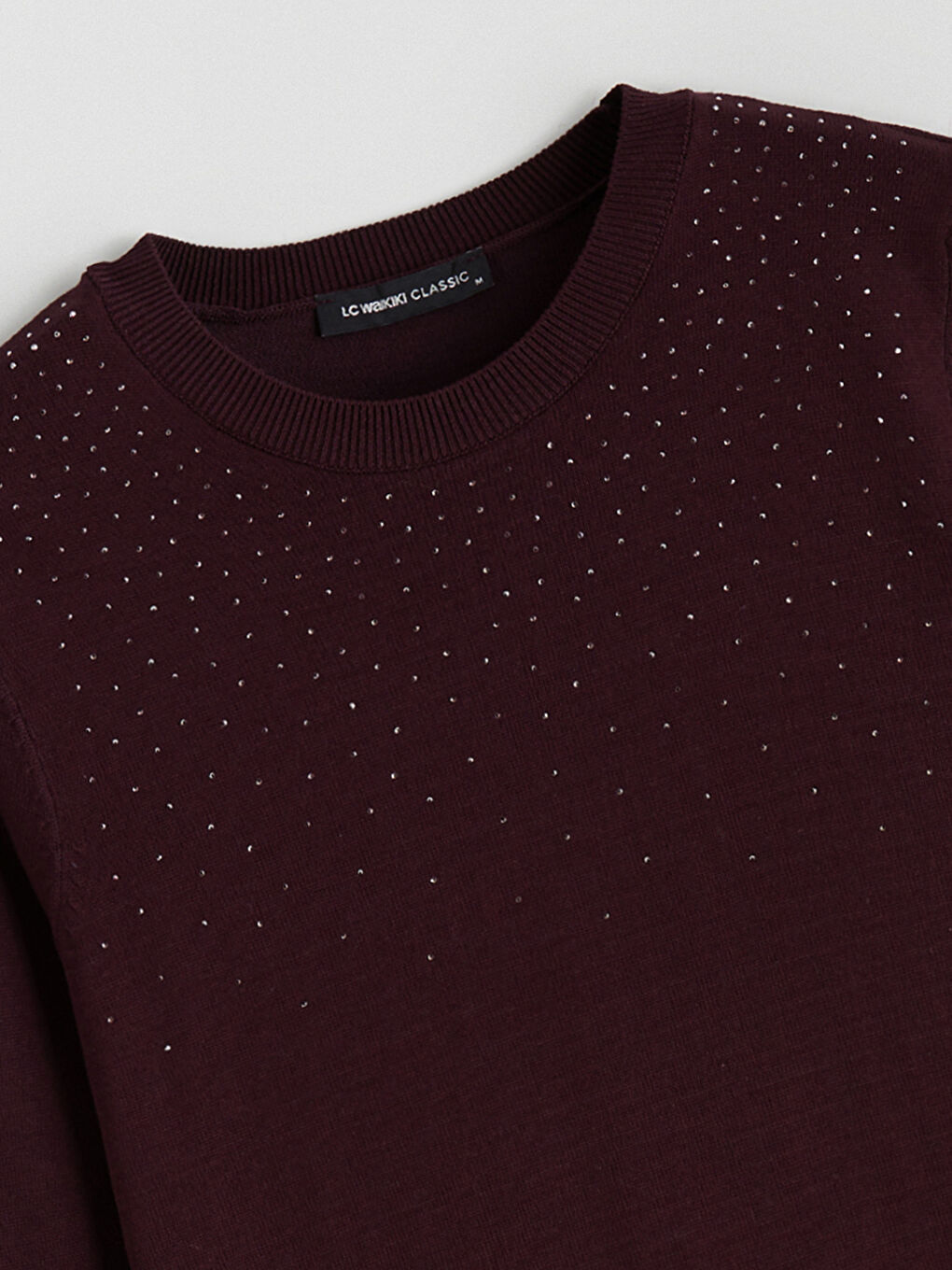 Džemper od trikotaže sa okruglim izrezom ukrašen cirkonima za žene-5