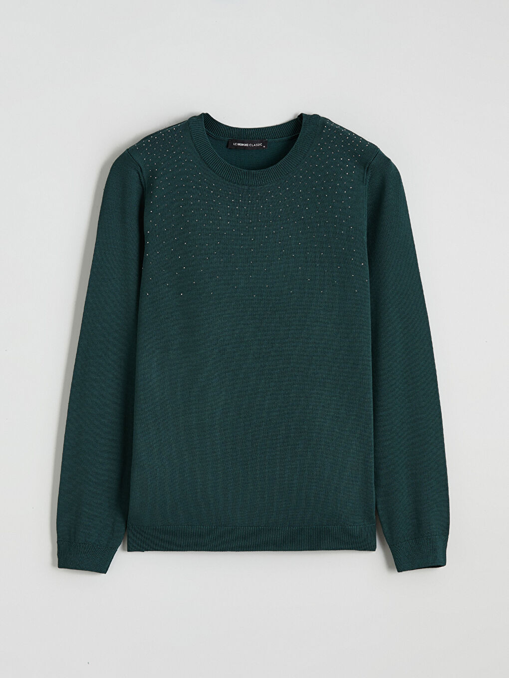 Džemper od trikotaže sa okruglim izrezom ukrašen cirkonima za žene-4