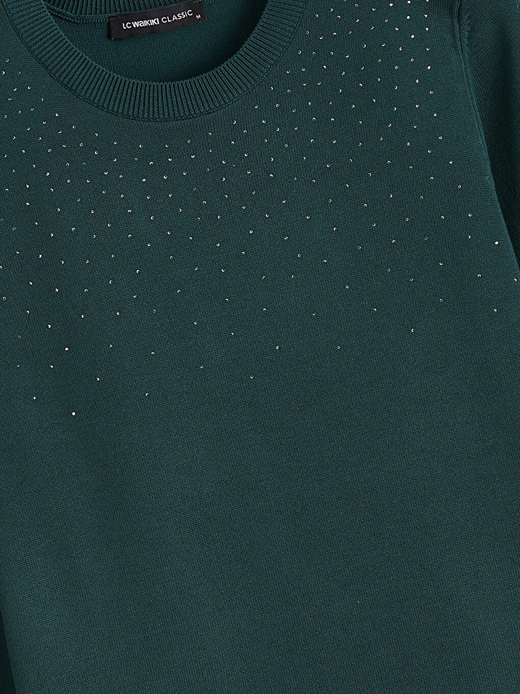 Džemper od trikotaže sa okruglim izrezom ukrašen cirkonima za žene-5