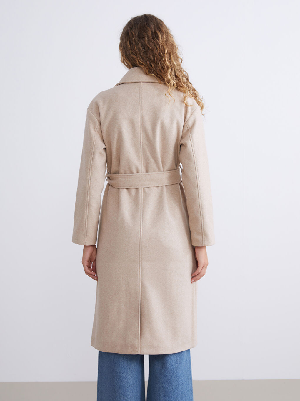 Bej Ceket Yaka Kadın Kaşe Kaban-4