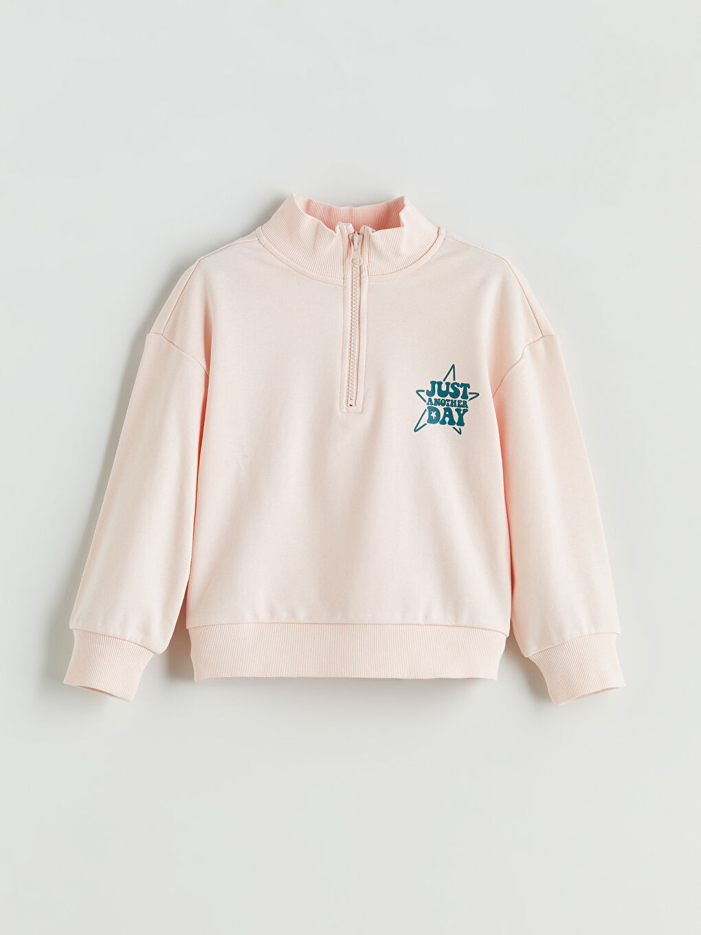Pembe Dik Yaka Kız Çocuk Sweatshirt