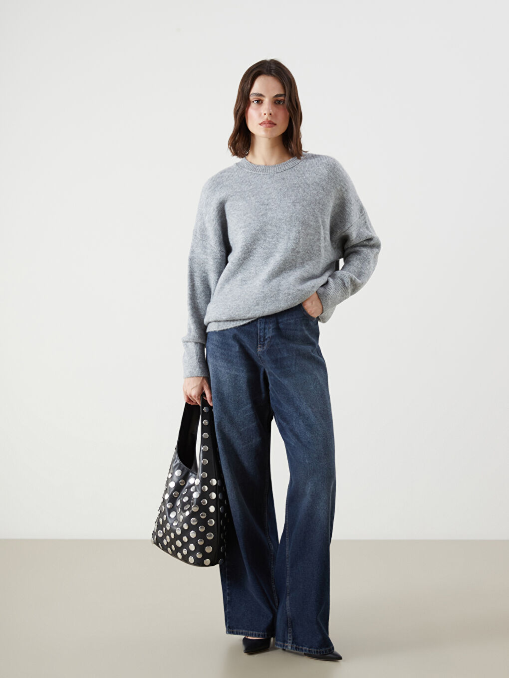 LCW Vision Crew Neck Oversize Women's Knitwear Sweater -W5FL52Z8-D3A