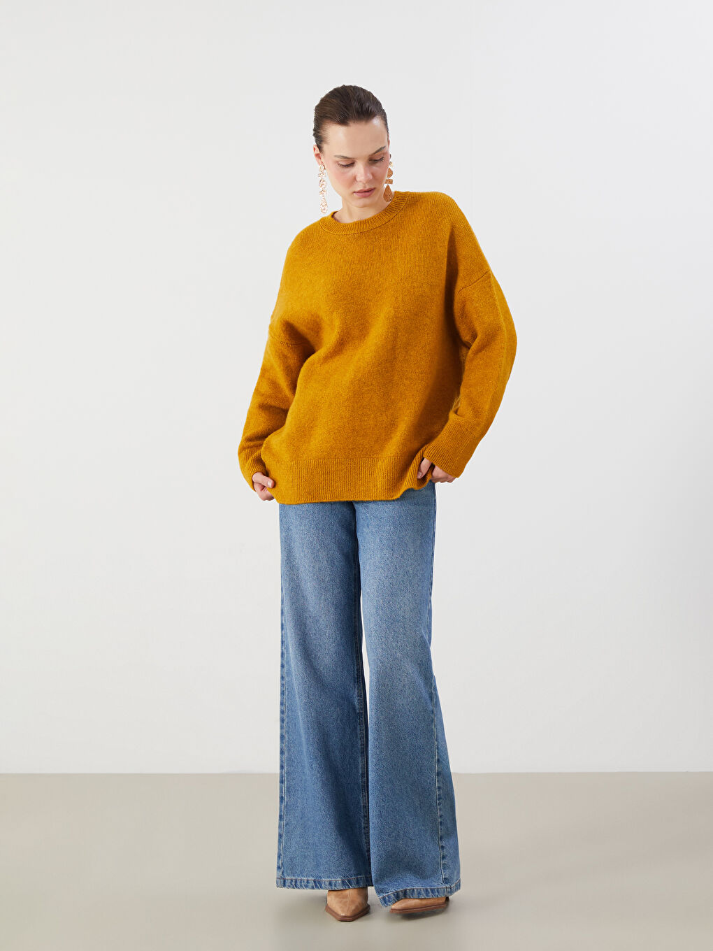 LCW Vision Crew Neck Oversize Women's Knitwear Sweater -W5FL52Z8-GPD