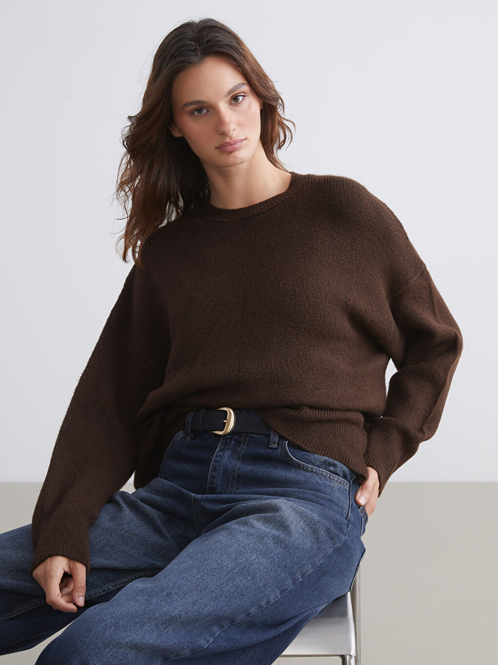 LCW Vision Crew Neck Oversize Women's Knitwear Sweater -W5FL52Z8-RXE