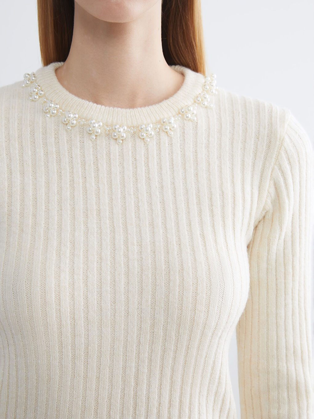 LCW Vision Crew Neck Beaded Embellished Women's Knitwear Sweater -W5FL63Z8-FDU