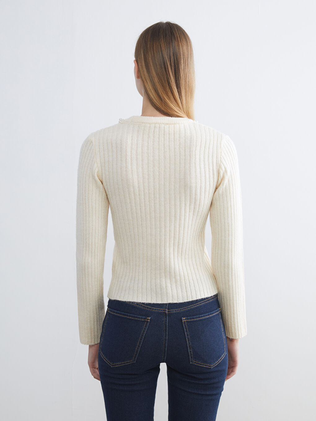 LCW Vision Crew Neck Beaded Embellished Women's Knitwear Sweater -W5FL63Z8-FDU