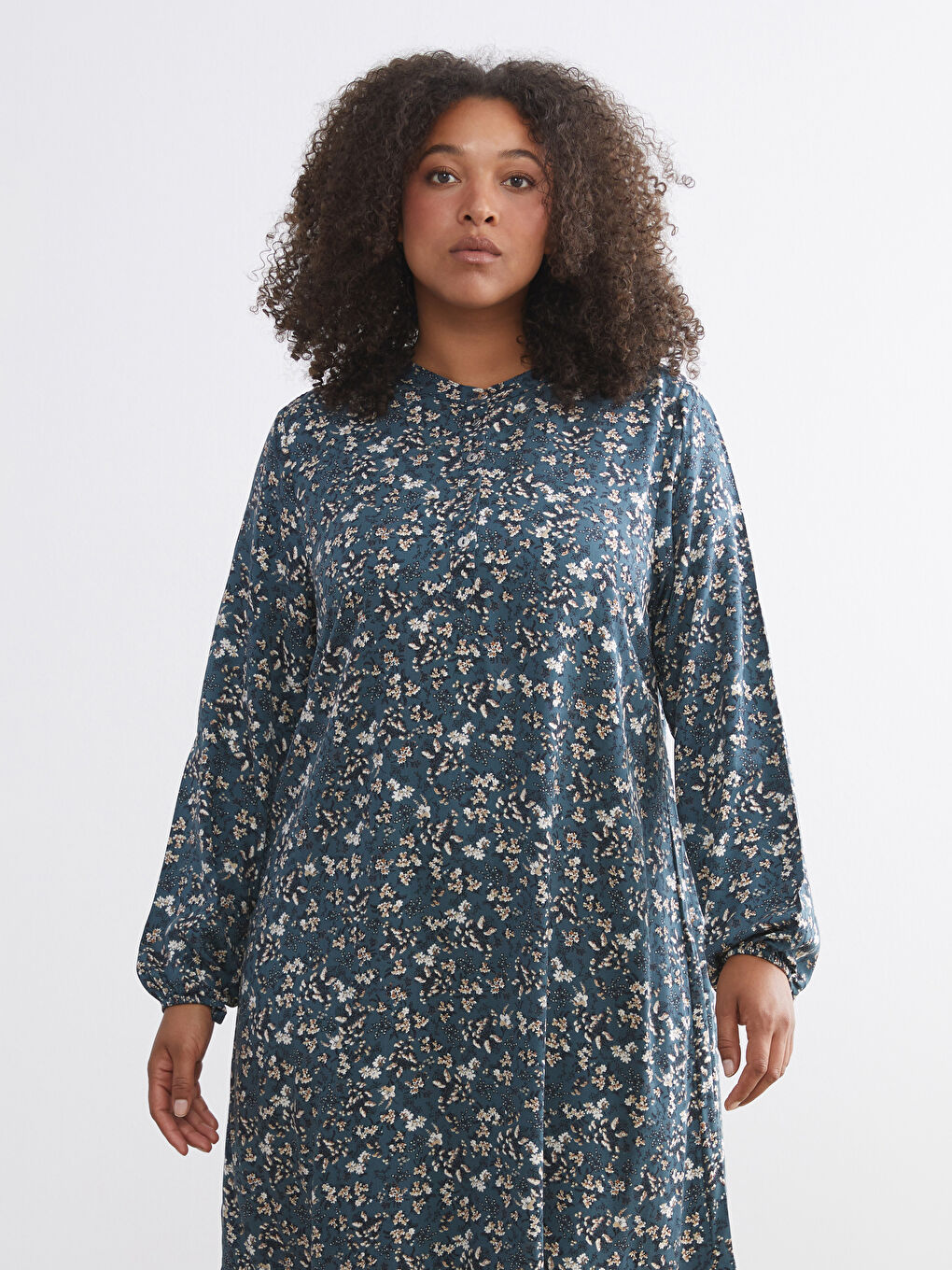 Plus Size Crew Neck Floral A-Line Dress-7