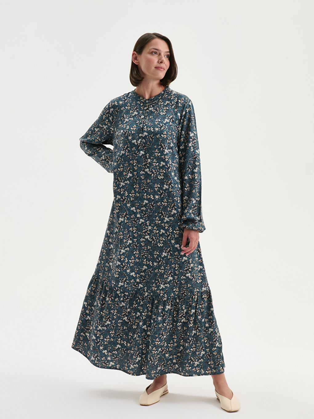LCW Grace Crew Neck Floral A-Line Dress -W5FL70Z8-LSY