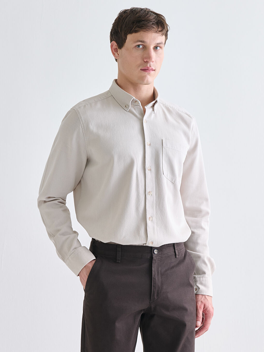 Gri Regular Fit Kısa Kollu Gabardin Erkek Gömlek