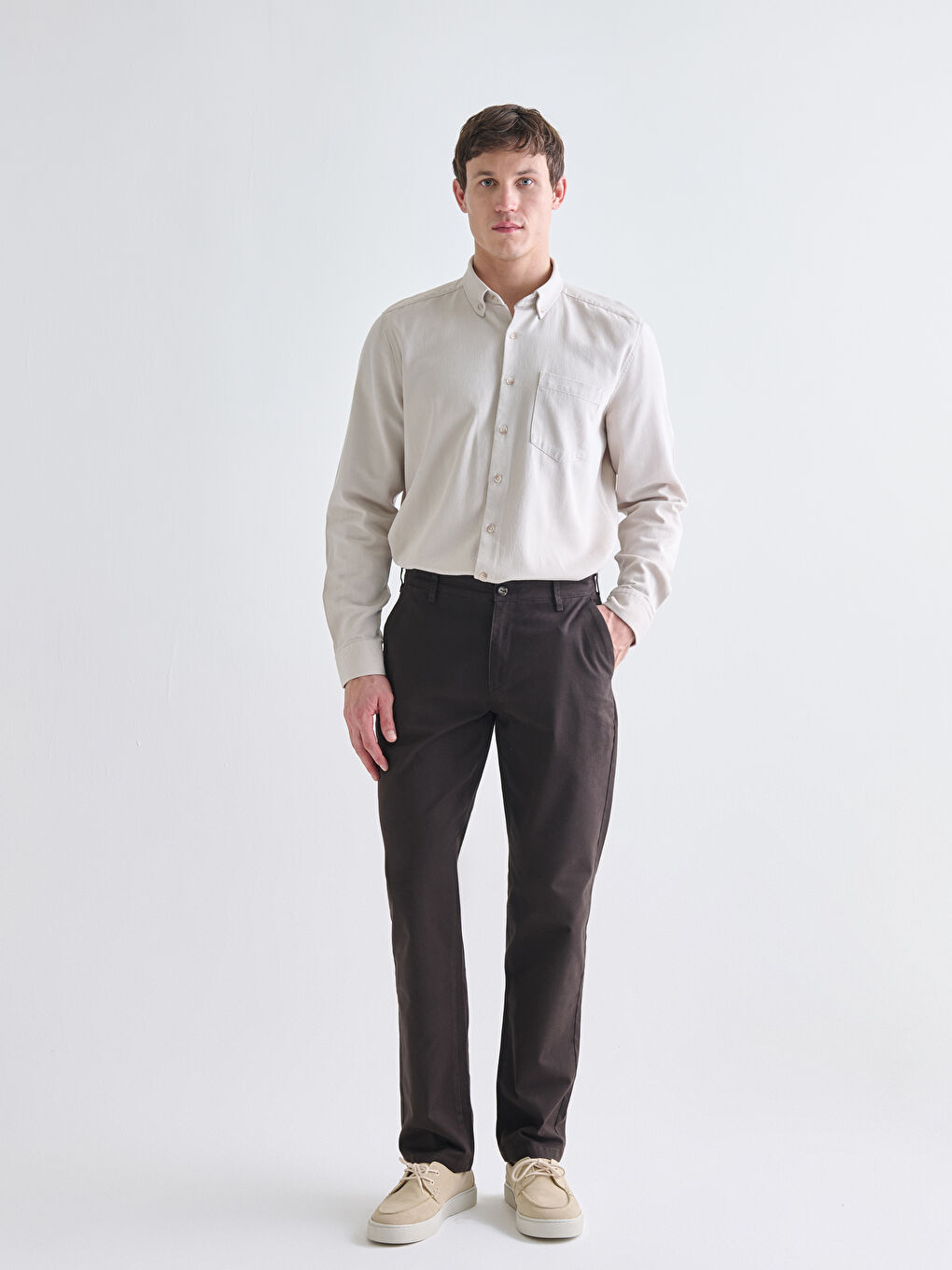 Gri Regular Fit Kısa Kollu Gabardin Erkek Gömlek-1