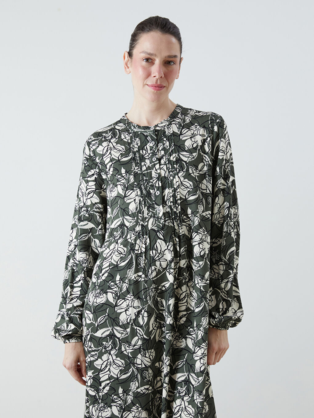 LCW Grace Crew Neck Patterned A-Line Dress -W5FL82Z8-LS6