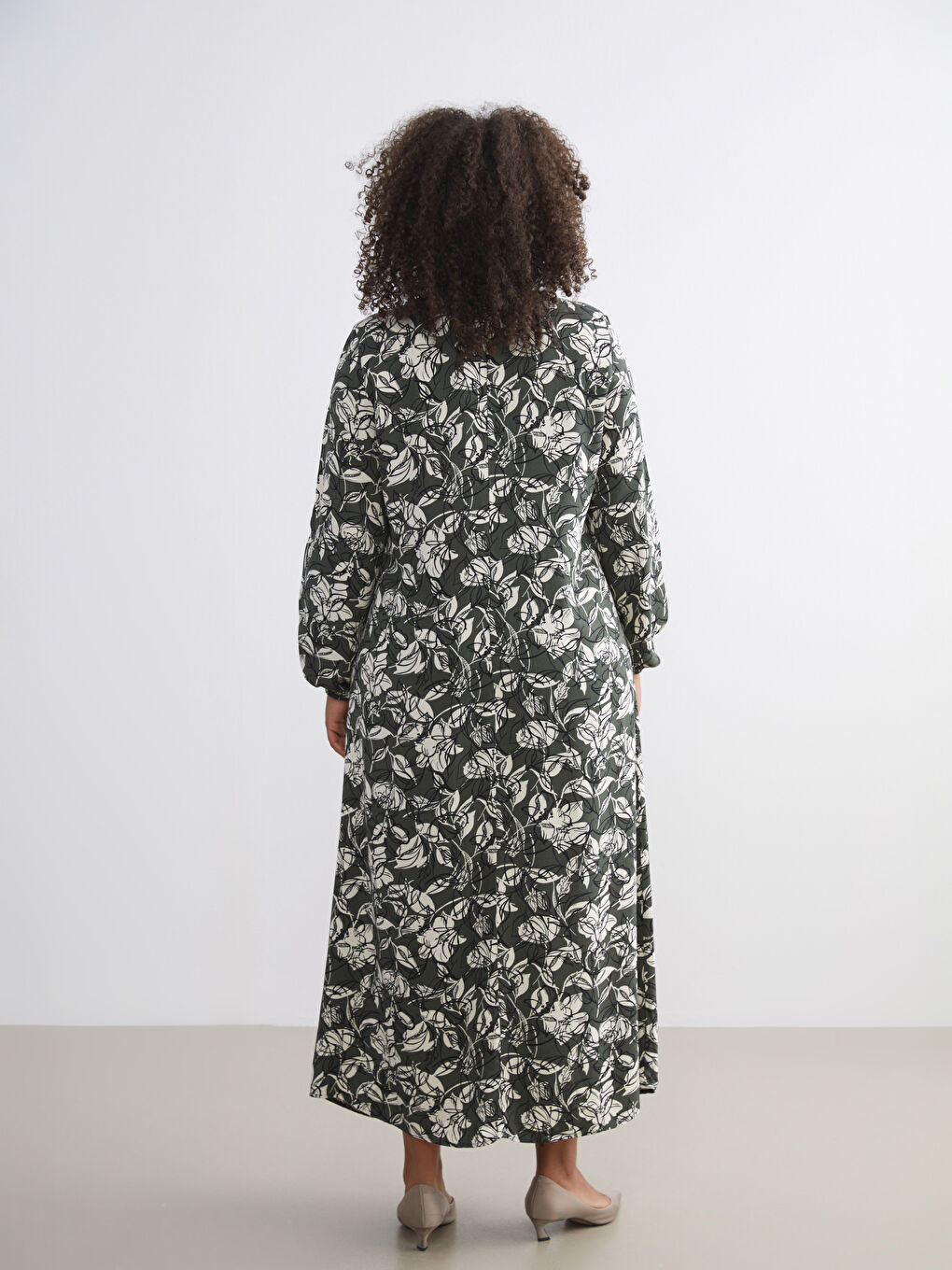 Plus Size Crew Neck Patterned A-Line Dress-9