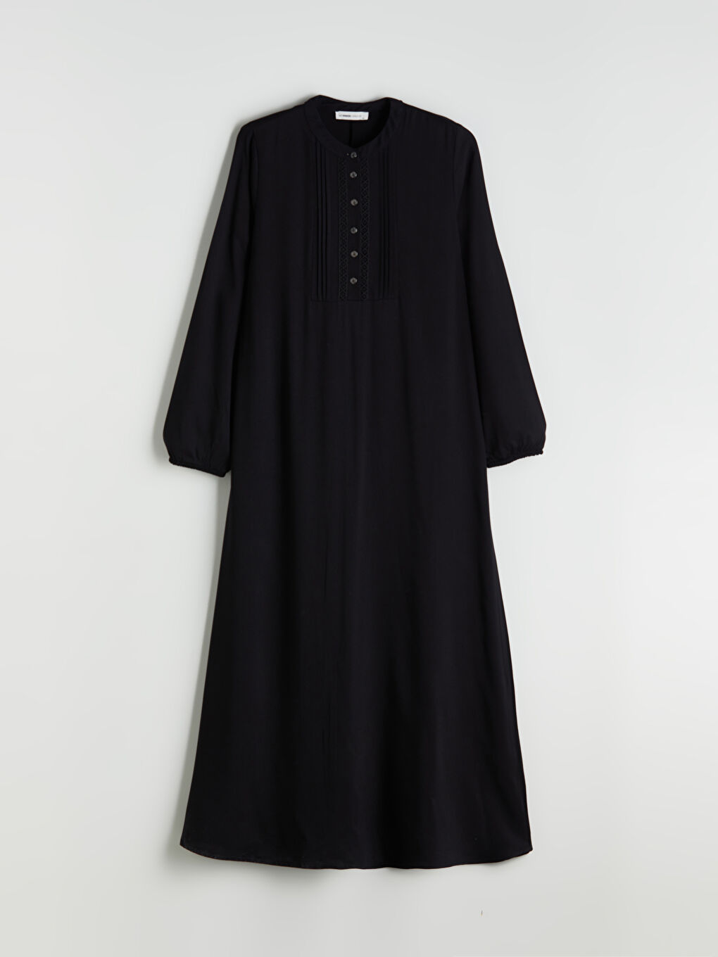 Grandad Collar Button Detailed Long Dress-5