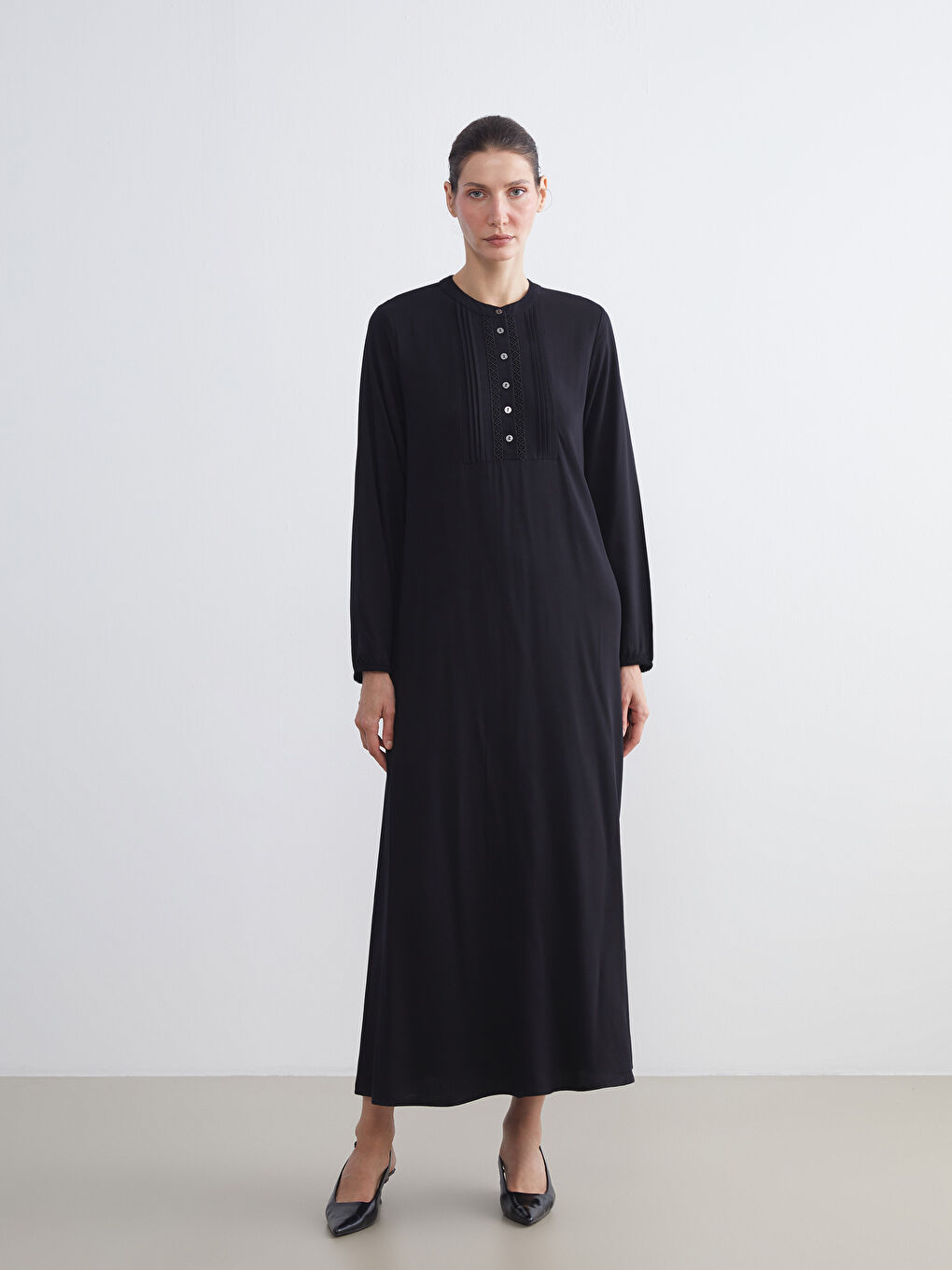Grandad Collar Button Detailed Long Dress