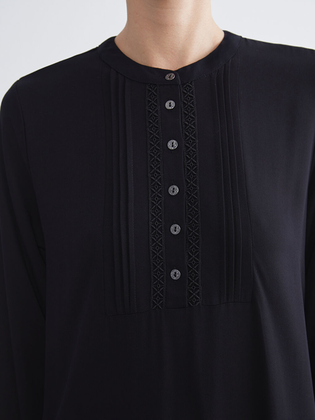 Grandad Collar Button Detailed Long Dress-3