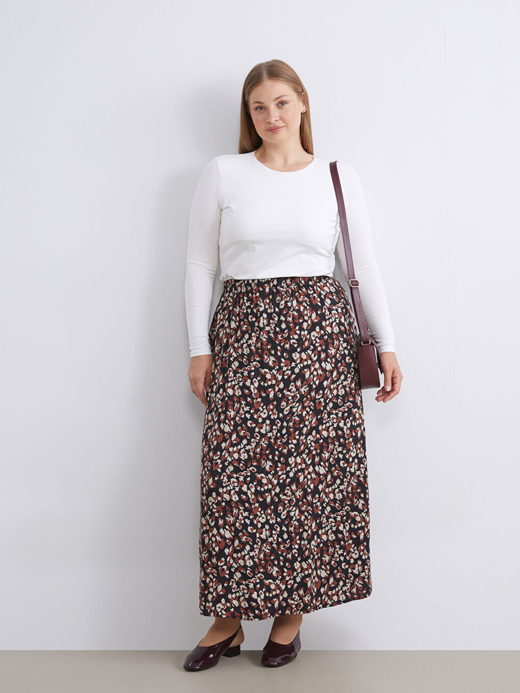 Kahverengi Beli Lastikli Desenli A Kesim Etek-1