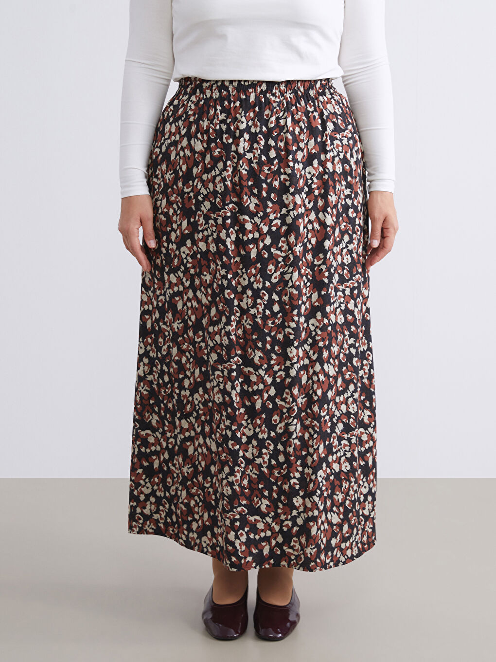 Kahverengi Beli Lastikli Desenli A Kesim Etek-5