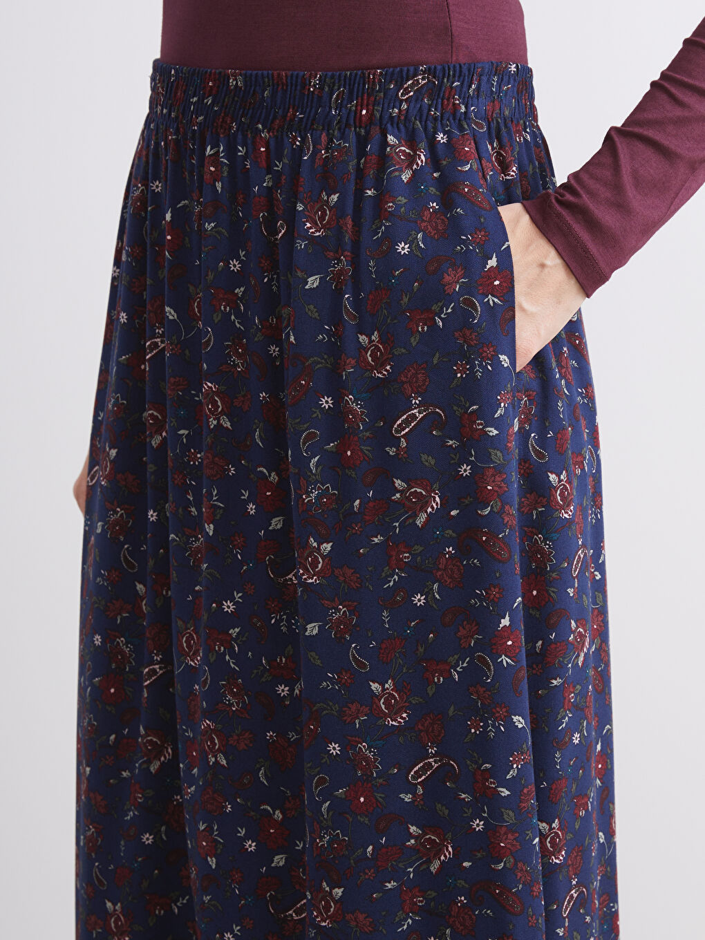 Lacivert Beli Lastikli Desenli A Kesim Etek-2