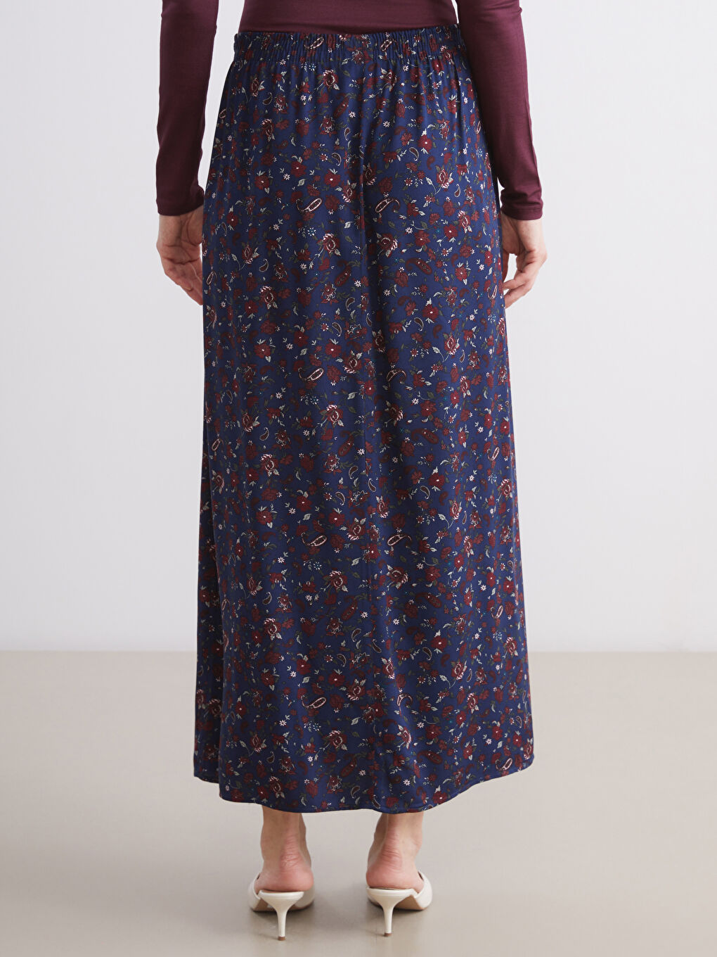 Lacivert Beli Lastikli Desenli A Kesim Etek-3