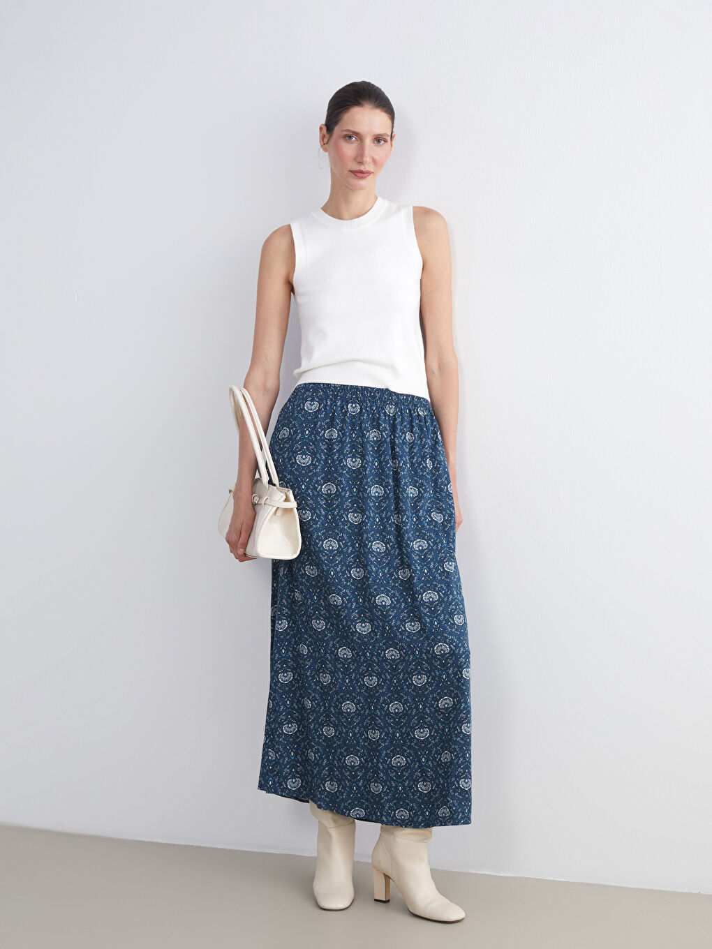 LCW Grace Elasticated Waist Patterned A-Line Skirt -W5FL88Z8-LSH