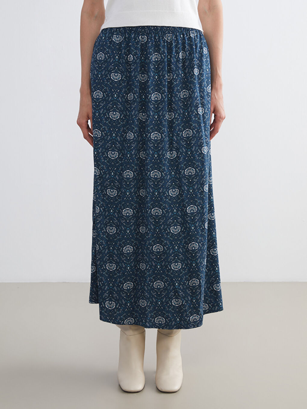 LCW Grace Elasticated Waist Patterned A-Line Skirt -W5FL88Z8-LSH