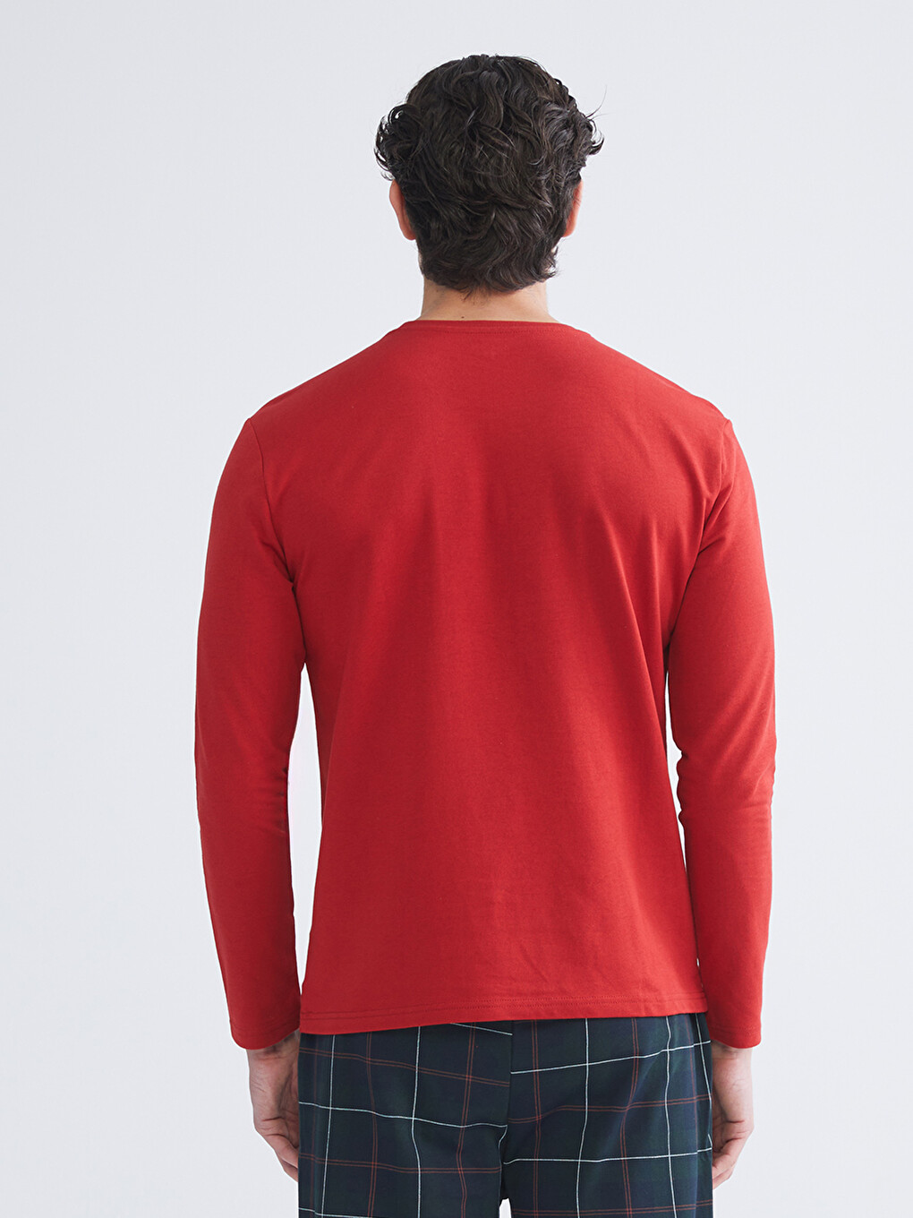 Kırmızı Bisiklet Yaka Uzun Kollu Baskılı Erkek Pijama Üst-3