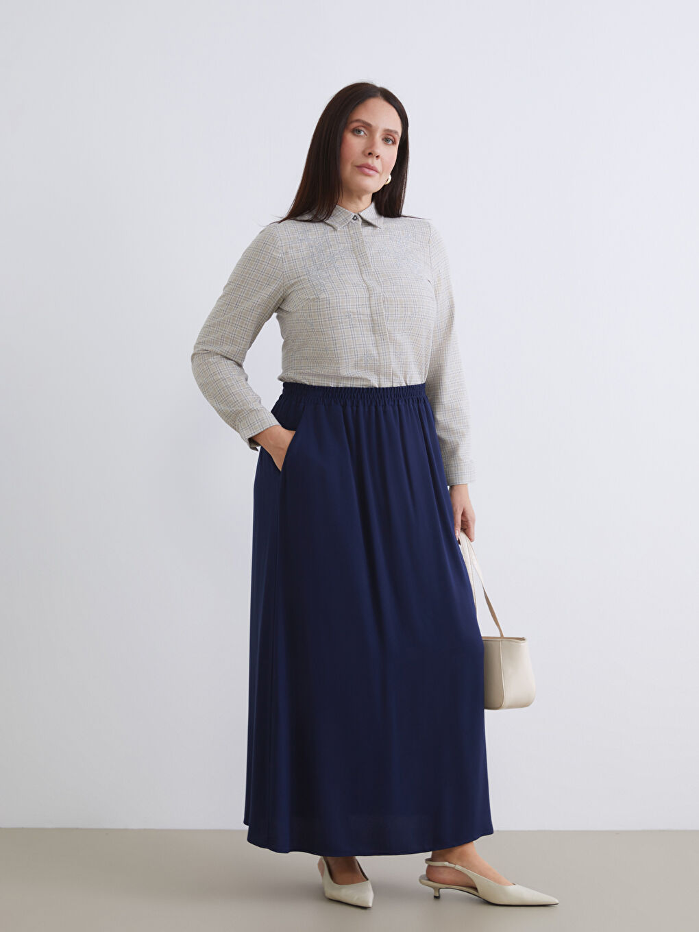 Lacivert Beli Lastikli A Kesim Etek-1