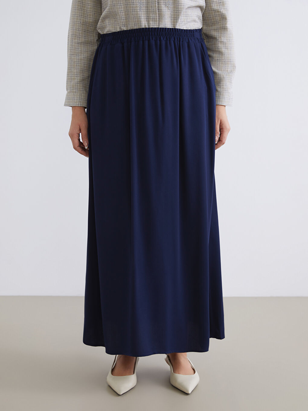 Lacivert Beli Lastikli A Kesim Etek-5