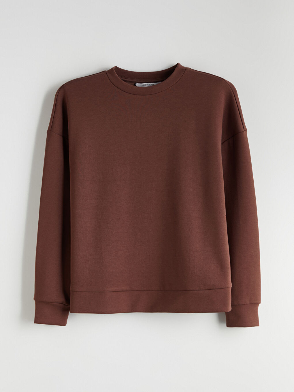 Kahverengi Bisiklet Yaka Oversize Kadın Sweatshirt-4