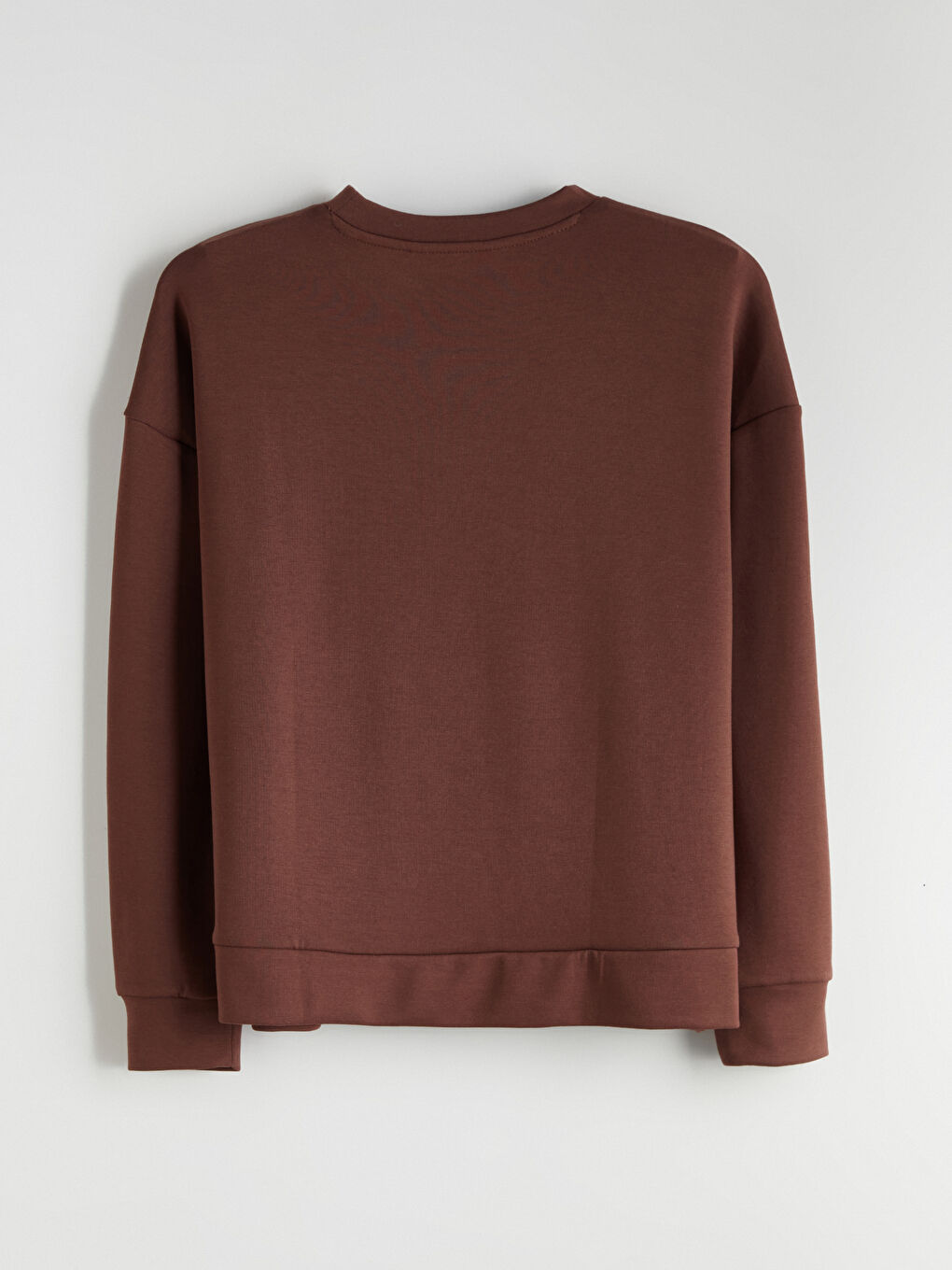 Kahverengi Bisiklet Yaka Oversize Kadın Sweatshirt-5