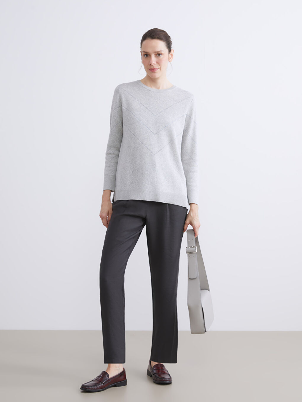 Crew Neck Patterned Women's Knitwear Sweater-1